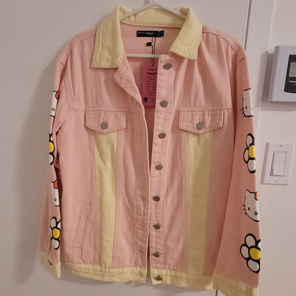 NWT Hello Kitty Pink and Yellow Denim Jacket